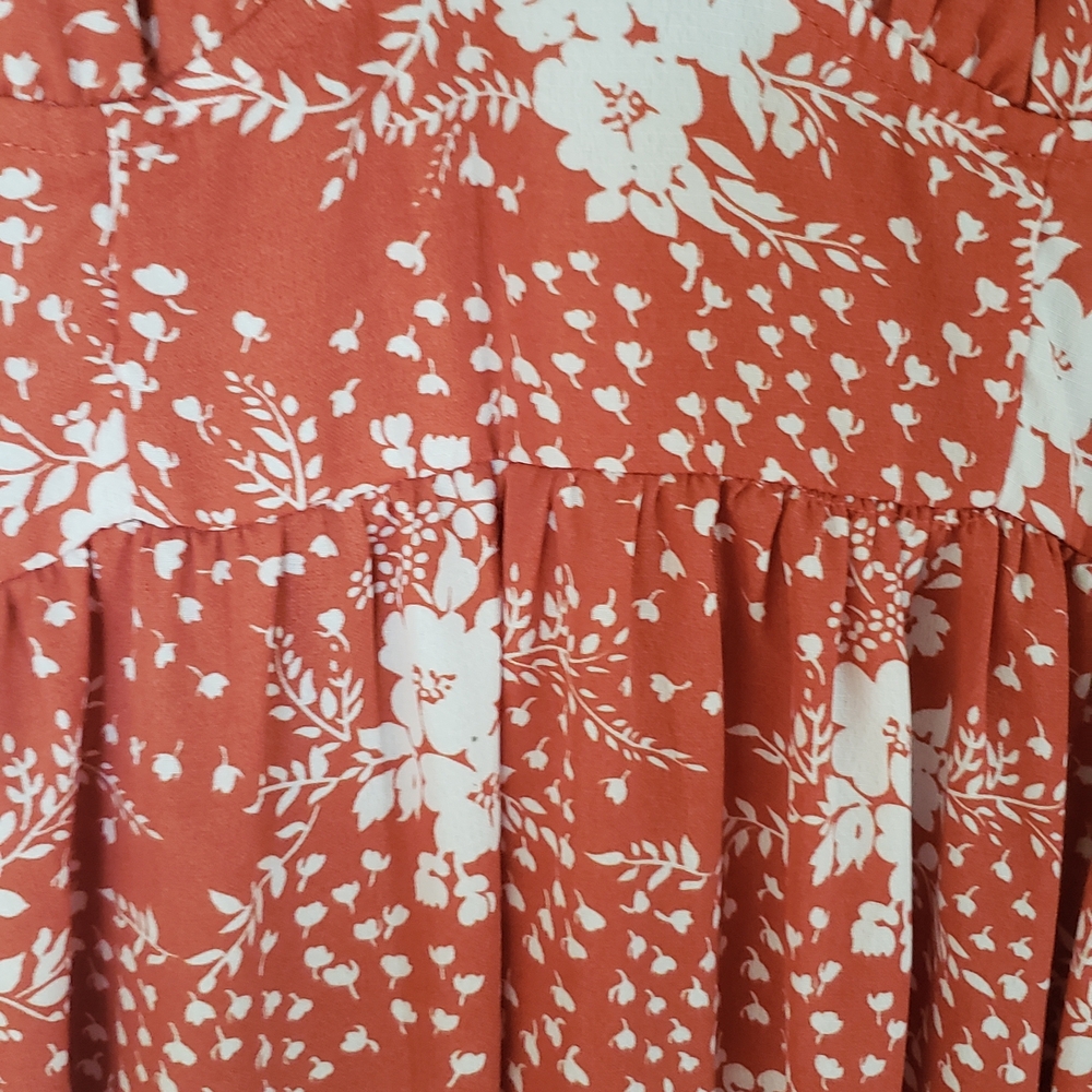 Simplee Rust and White Floral Dress. Medium. Light Weight. Ankle Length. Summer - Picture 3 of 8